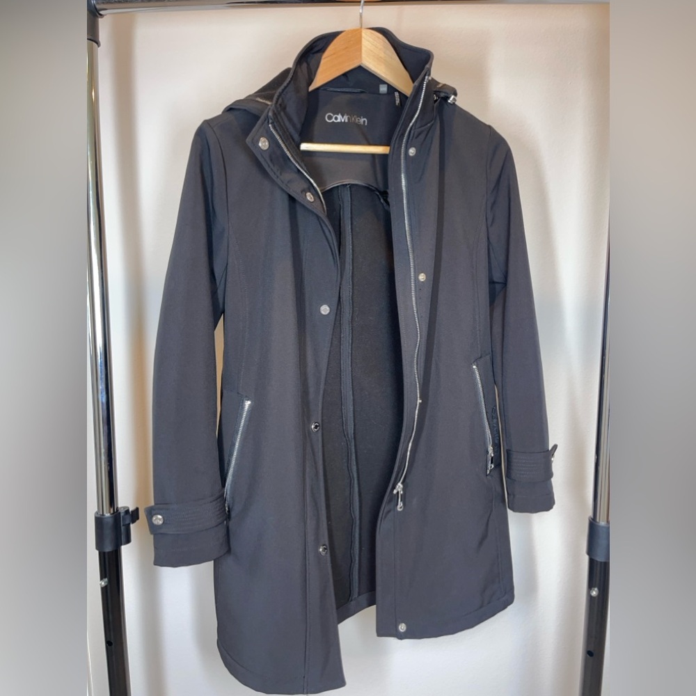 Calvin Klein Jacket Women's Black Hooded Zip And Snap Light Weight XXSP